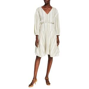 NWT Anthony Thomas Melillo ATM Linen Blend Striped Lined Puff Sleeve Dress 2